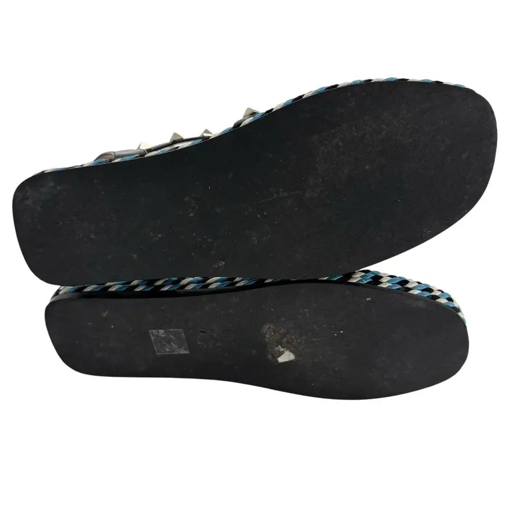 Valentino Rockstud Caged Leather Platform Sandals EU 40 Blue Braided - Picture 12 of 12